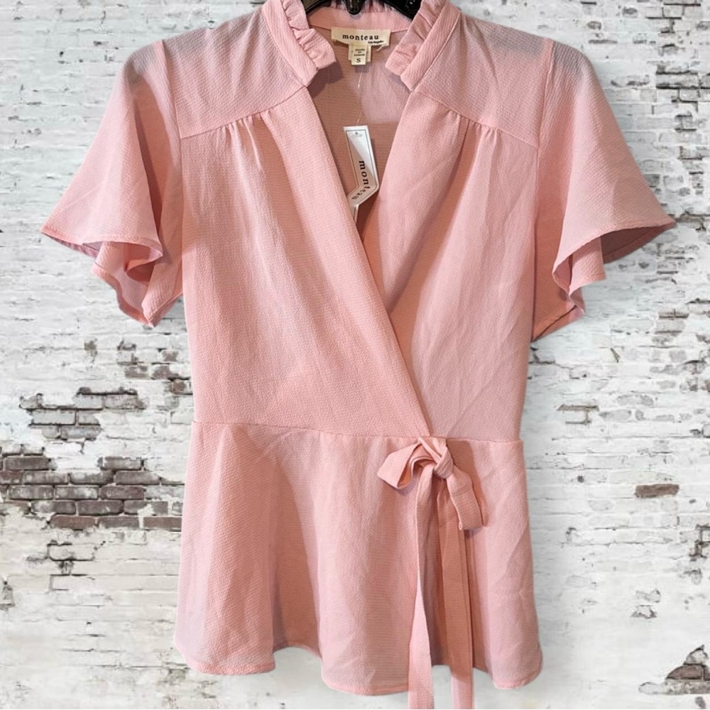 Monteau Blush Pink Tie-Waist Blouse